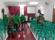 Membangun Semangat Bersama, 10 Personil dan Anggota Persit Koramil 1907/Bungursari Kodim Purwakarta, Giat Sabtu Bersih Ditempat Ibadah Gereja Isa Al-Masih